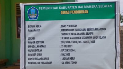Dinas Pendidikan Halsel dan Kontraktor Kompak Bangun Sekolah SDN 84 Orimakurunga Tidak Sesuai Gambar