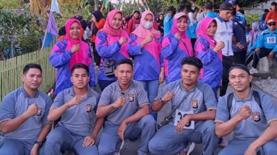 Sambut HUT RI ke 78, Polsek Pulau Makian dan Bhayangkari Ranting Long Mars Sejauh 5 Kilo Meter